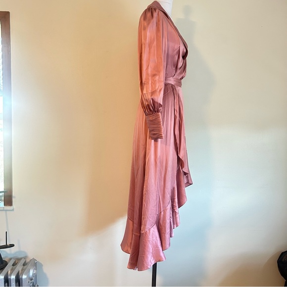 Zimmermann NWT Designer Asymmetric Silk Wrap Pink Midi Dress size1(US 4-6) - Picture 6 of 15